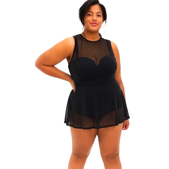 ❤️NWT TORRID SWIM DRESS UNDERWIRE MESH OVERLAY SWIM DRESS WITH BRIEF - 3X D/DD - Picture 8 of 11